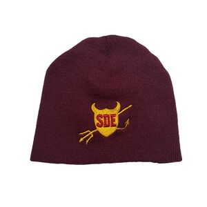 Cap America SDE Devil Shield Beanie Maroon Knit Skull Cap Hat Made in USA TKN28